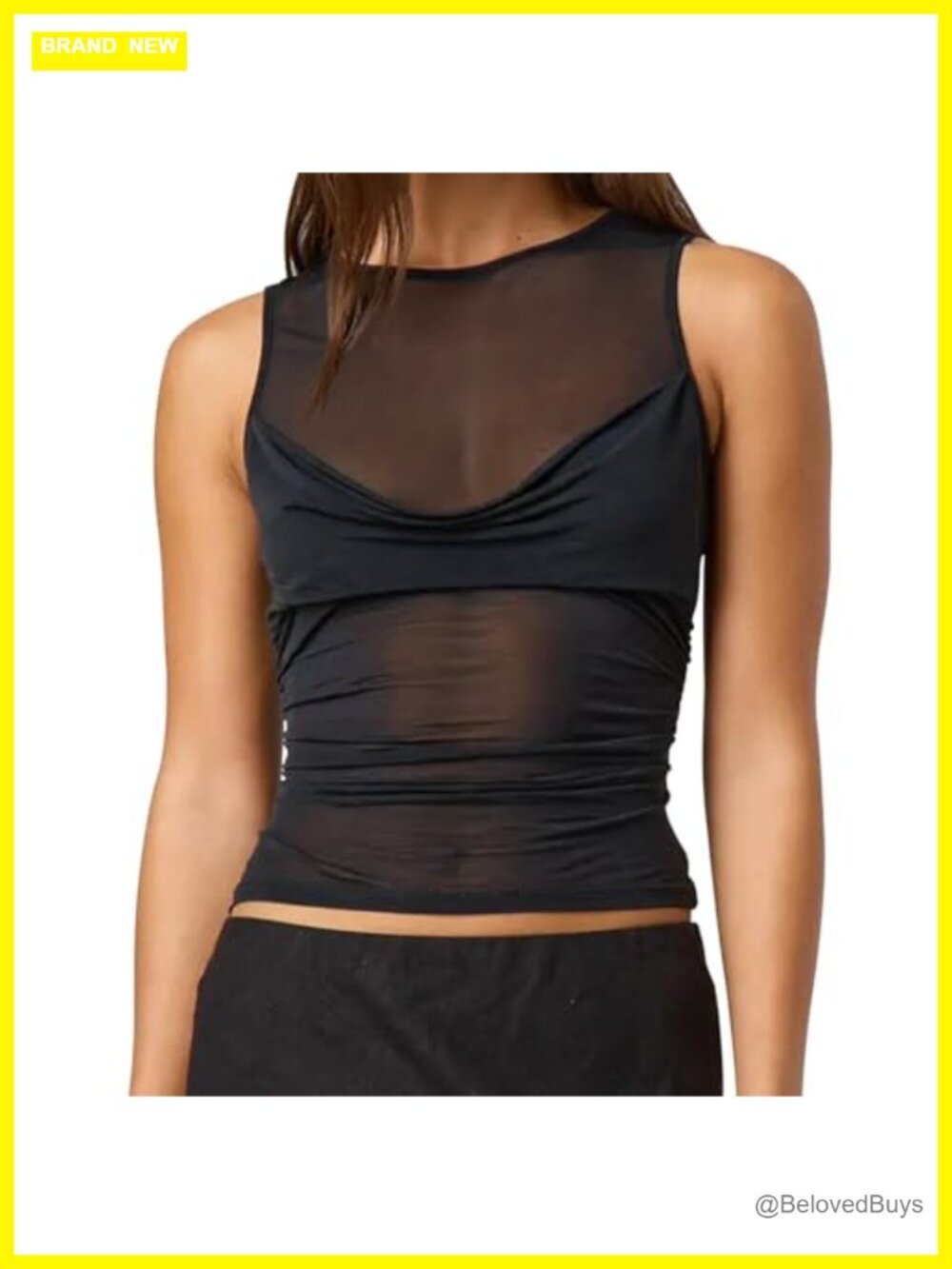 Sheer Mesh Tank Top Sleeveless See Through Ruched Bodycon Women's Party